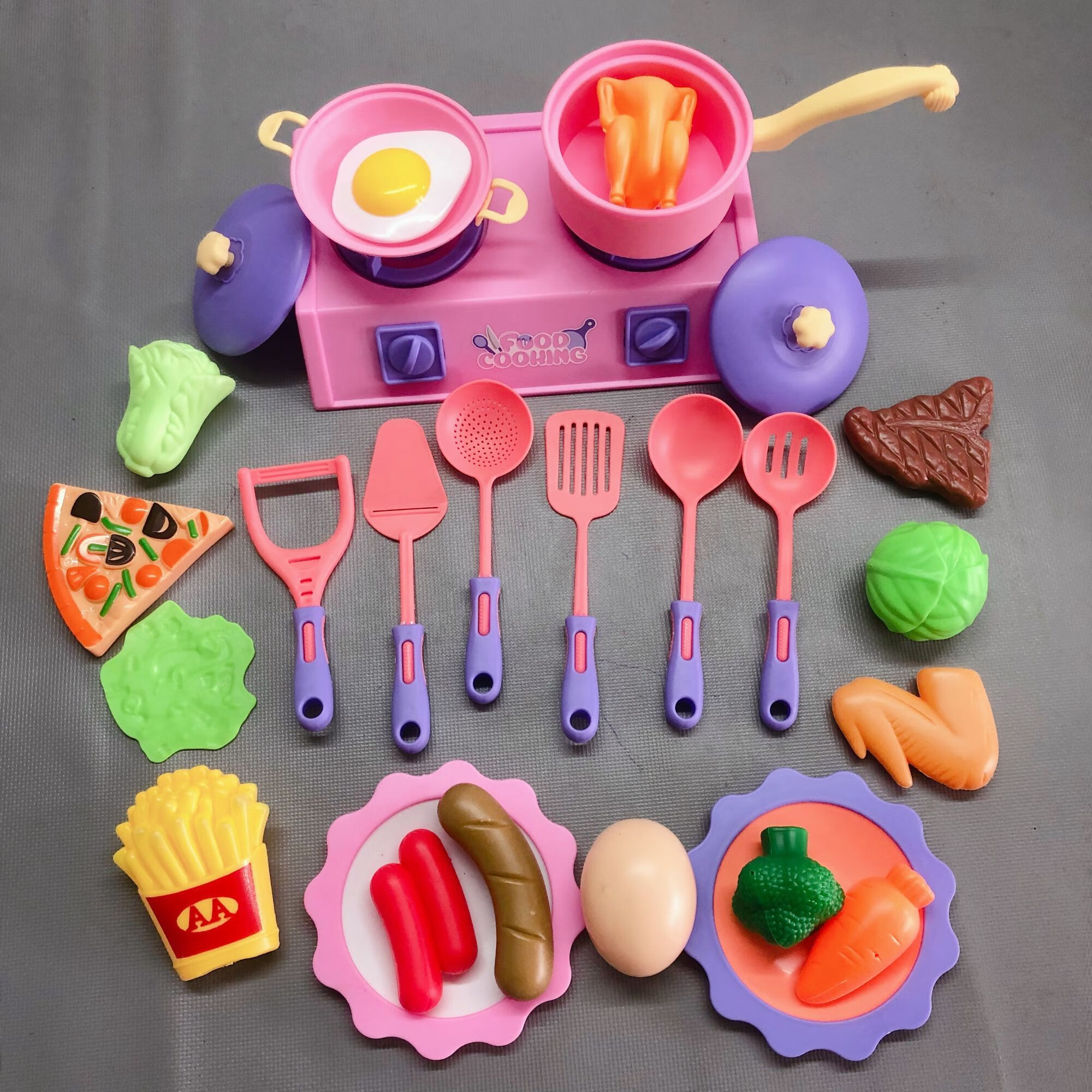 儿童过家家厨房玩具套装男孩女孩仿真做饭餐具茶具橙色刀叉套装15件套