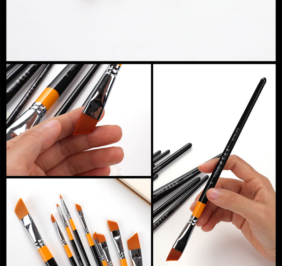 玉泉韵艺之笔972尼龙斜头斜峰画笔水彩水粉丙烯油画设计画笔图案笔8号