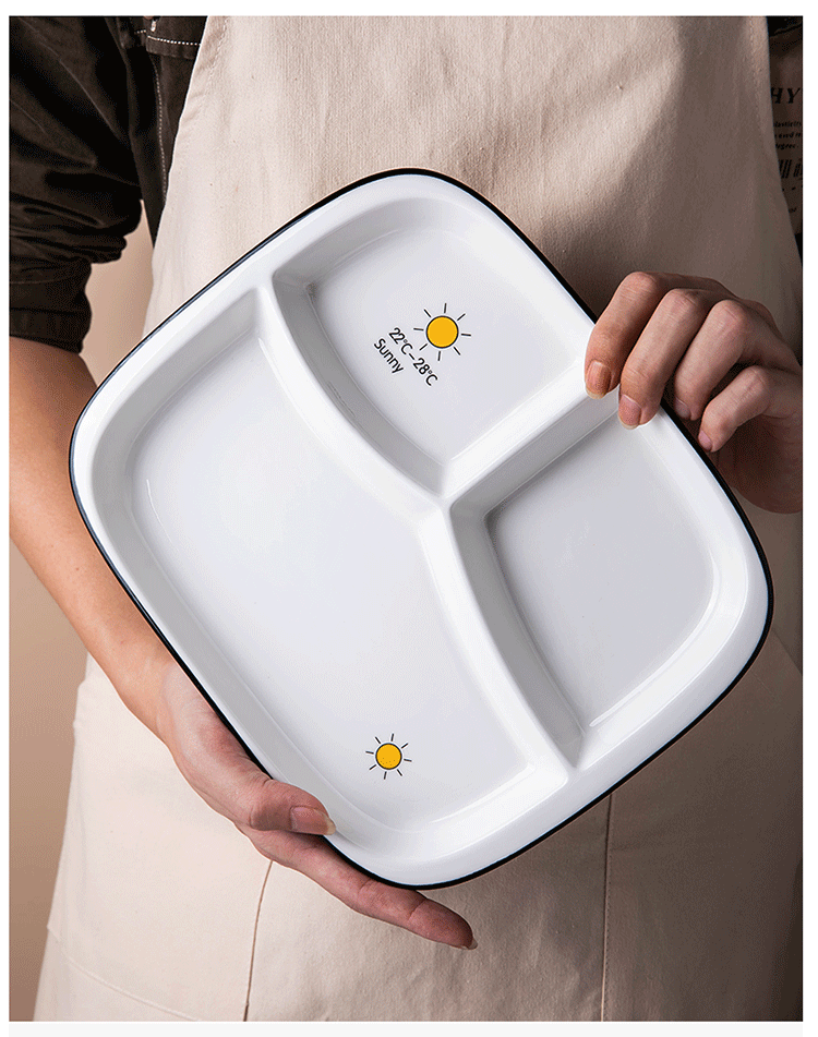 陶瓷家用创意小清新分格盘菜盘快餐盘三格分餐盘一人食早餐盘厨房配件