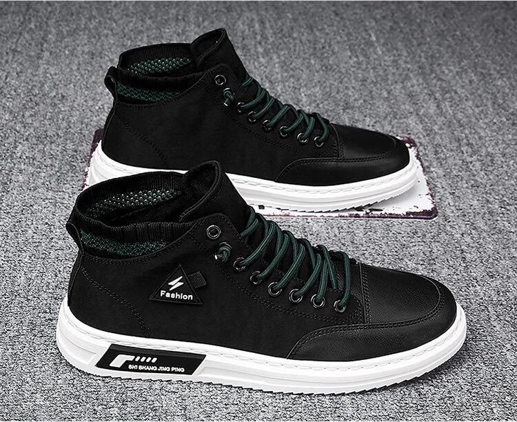 plover男鞋透气平底高帮帆布鞋男士韩版百搭休闲小白鞋 白金(皮面款)