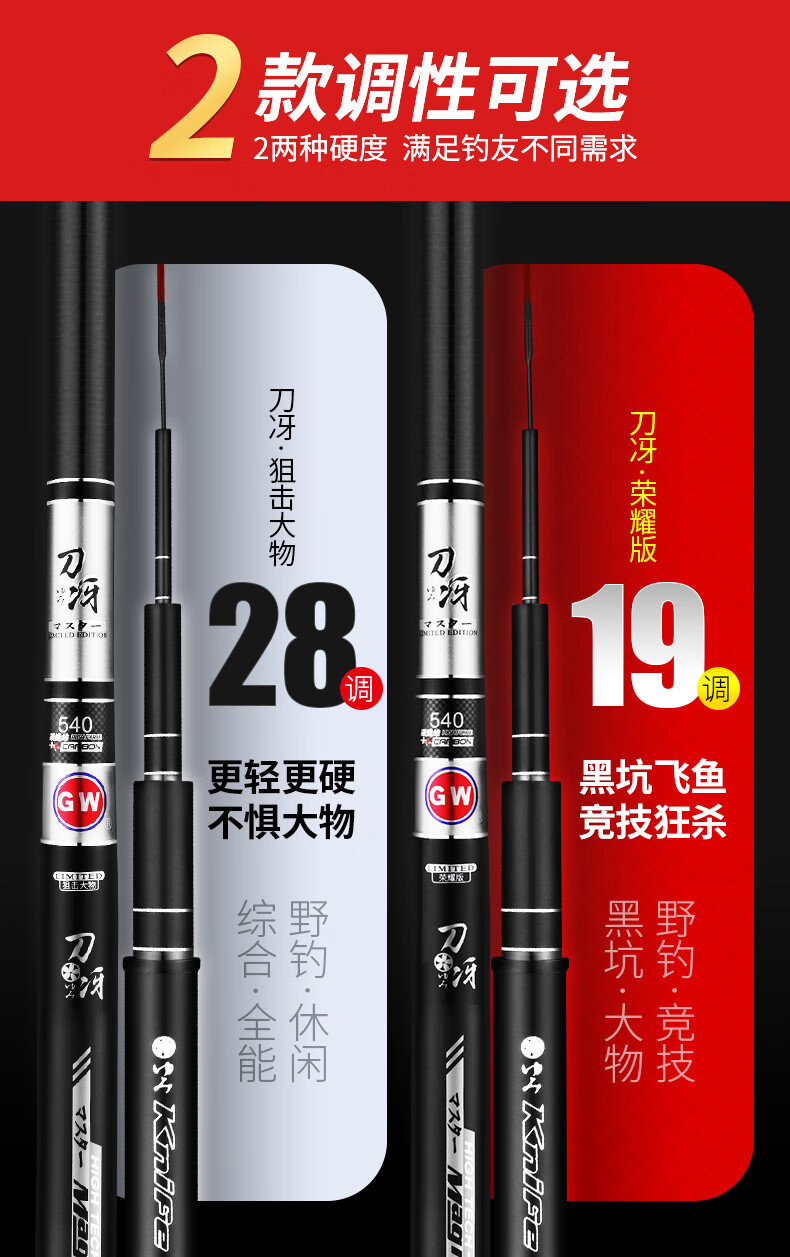 2022新款光·威赤刃4代鱼竿刀冴28调钓鱼竿手杆碳素超轻超硬19调大物