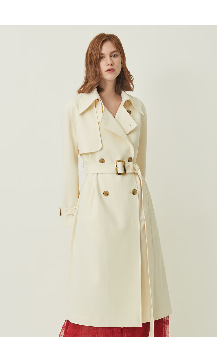 obeg/欧碧倩双排扣中长风衣10401014 黑色 160/s/36