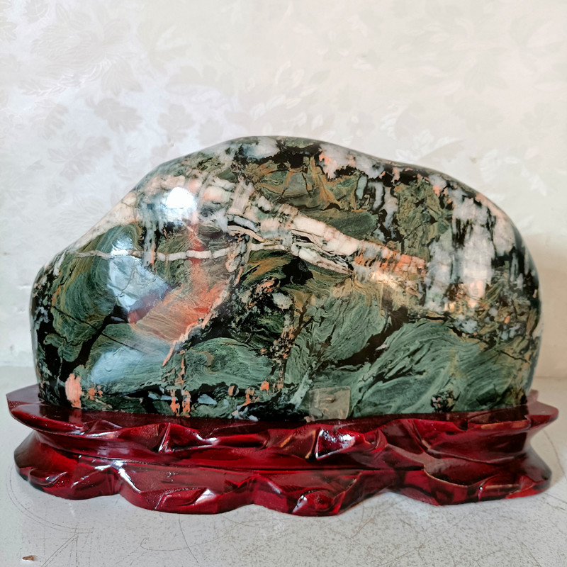 宏火阁礼品 奇石青海七彩石观赏石天然原石摆件国画石乔迁办公居家