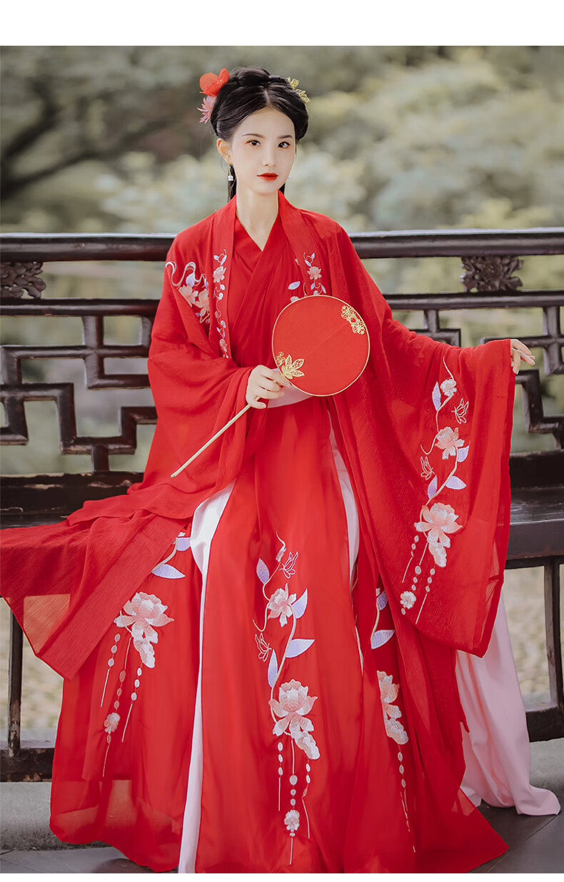 卡辑汉服女古风学生交领红色齐腰襦裙广袖日常可穿原创古装凤求凰上衣