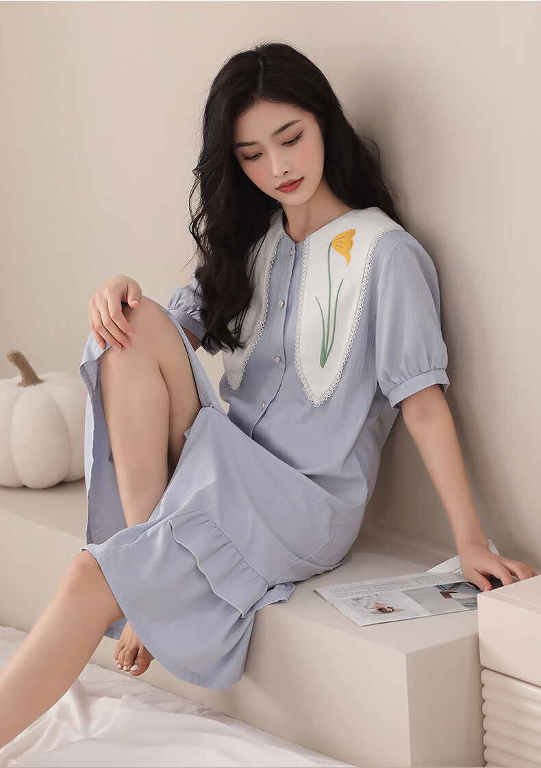 花丛丽影fiarady睡裙女夏季短袖薄款贡缎棉睡衣夏天少女甜美家居服可