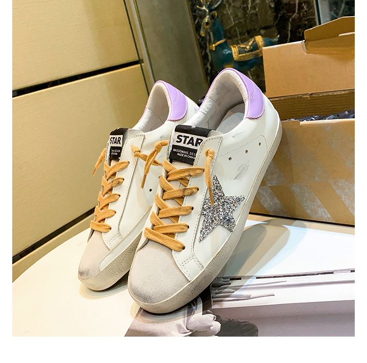 择阅 联名gg·db2022春夏新品韩国小脏鞋女真皮紫尾休闲做旧星星平底