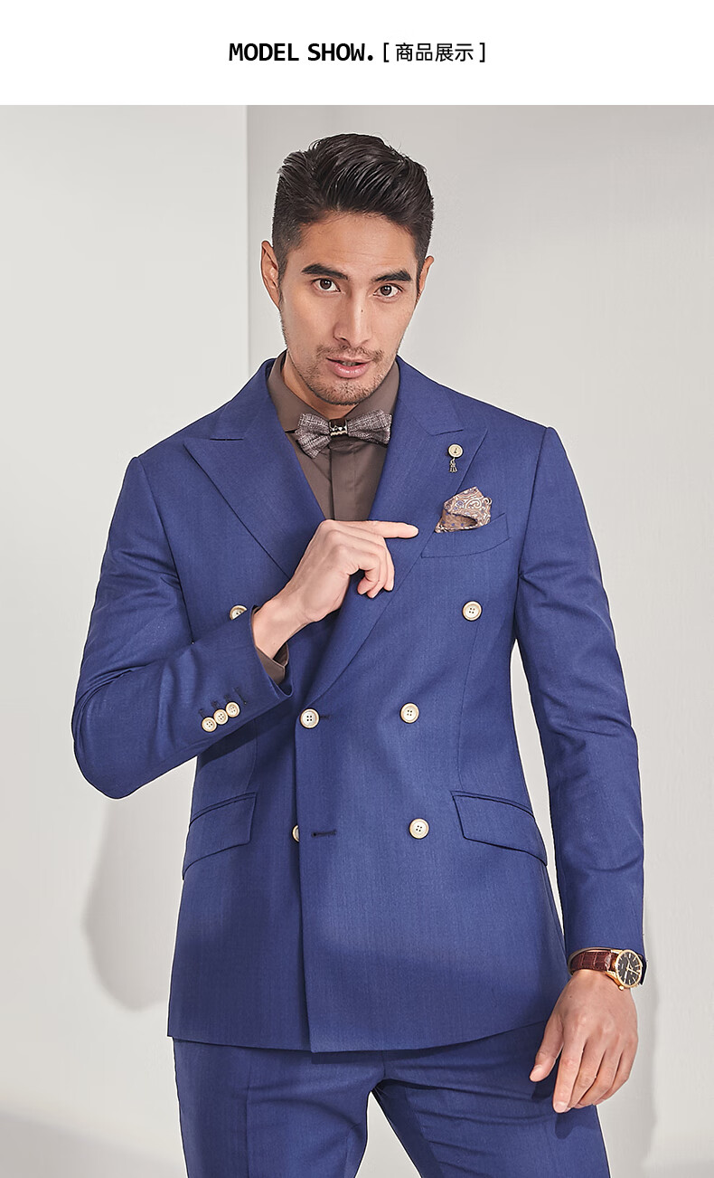 jdv男装春季商场同款男装时尚戗驳领双排扣全羊毛商务西装修身smm0014