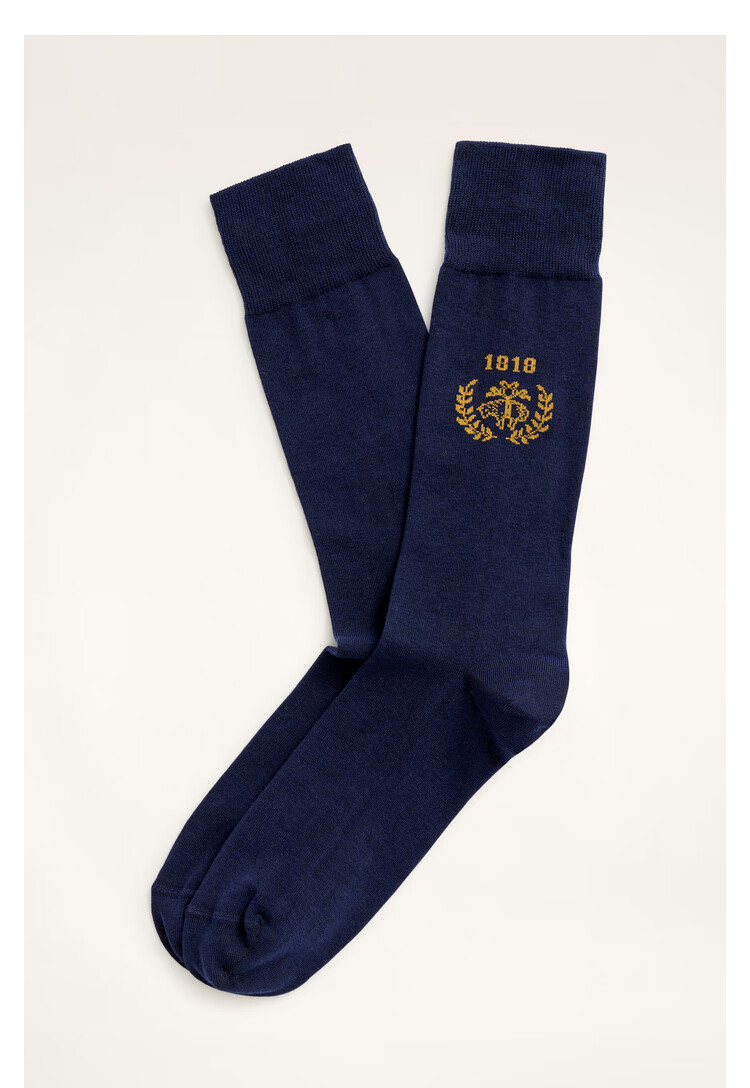布克兄弟(brooksbrothers) 男士22秋新微弹logo图案袜子 4004-藏青色