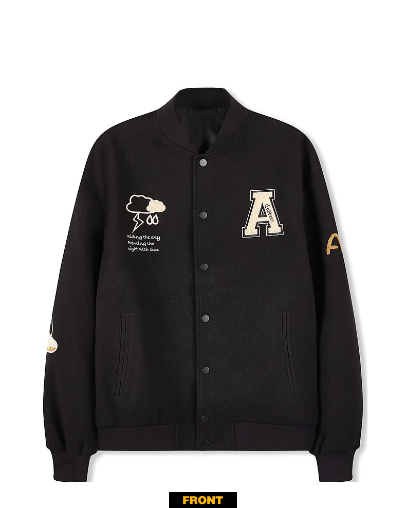 Cabbeen [Thickened Brushed Fabric] Men's Towel Embroidered Baseball Jacket Loose Fit American Street Style Coat 15