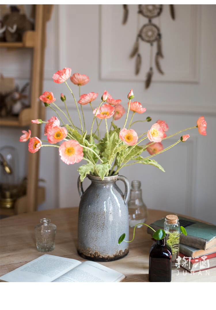 掬涵 罂粟仿真花假花插花冰岛虞美人婚庆节日花艺装饰客厅卧室餐桌花