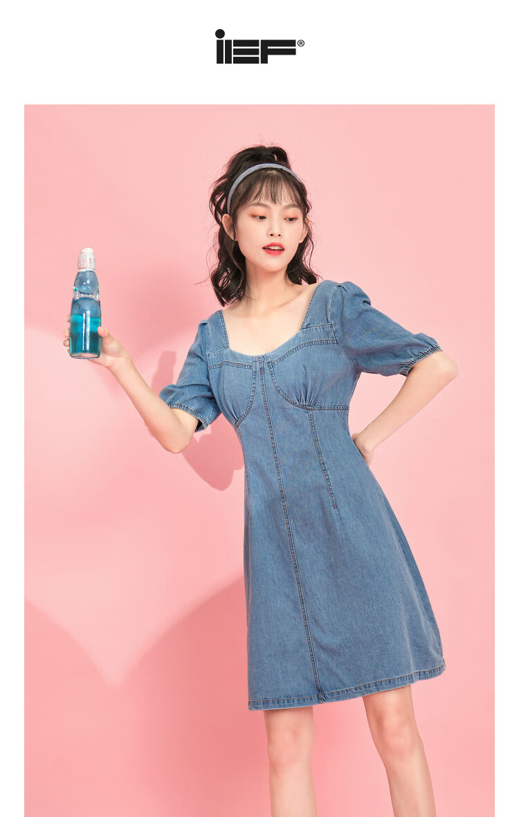 女装 连衣裙 ief ief/爱依服复古牛仔连衣裙女高腰显瘦2020夏季新款