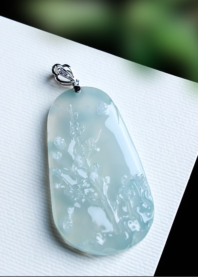 520礼物百博翡翠冰木那种梅花牌吊坠18k金镶玉天然缅甸玉石a货挂件玉