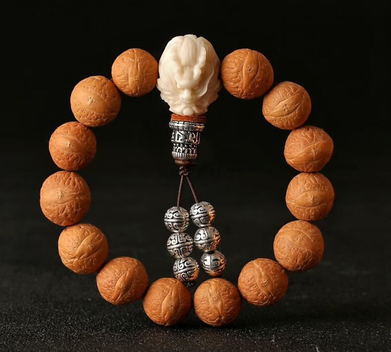 藏式佛珠男士大单圈 红黄皮菩提子文玩男 凤眼(龙头款)14mm14颗【图片