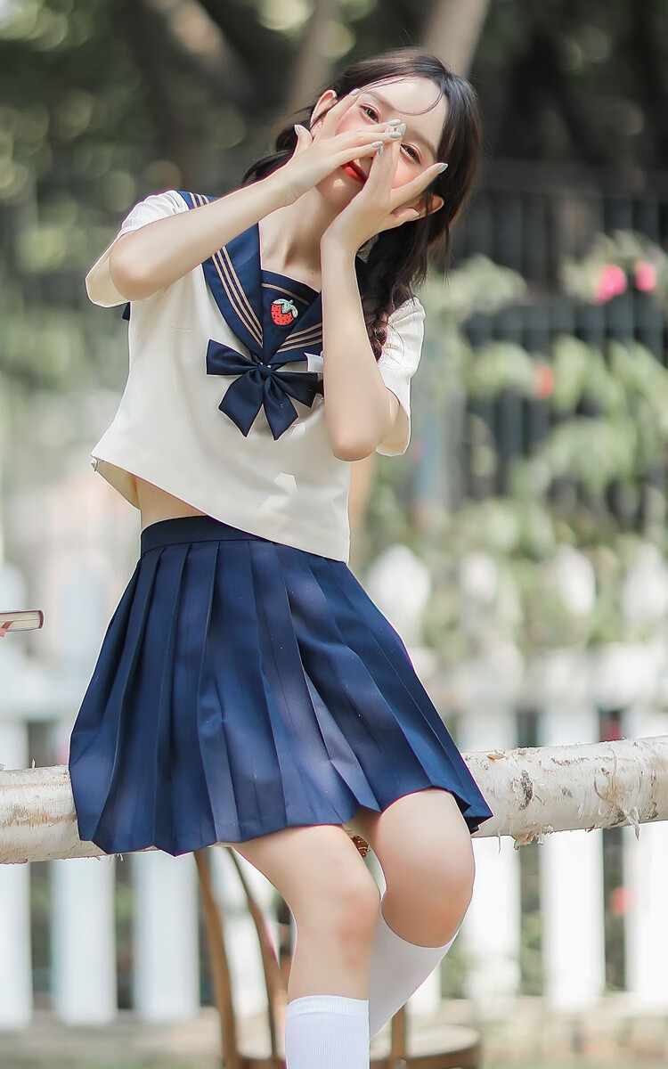 jk制服裙日系学院海军风甜美百褶裙子水手服套装连衣裙女夏季 6665