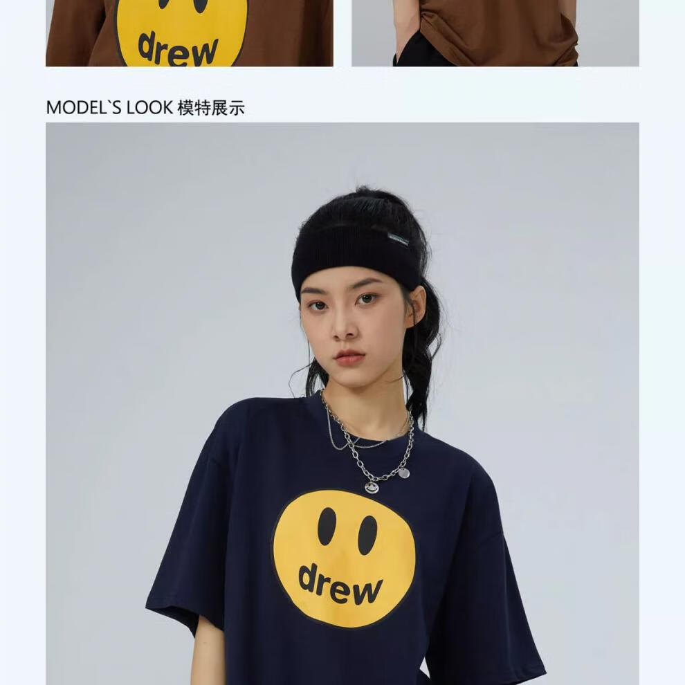 drew house笑脸短袖欧美高街美式宽松女春夏季纯棉情侣半袖t恤男 dre