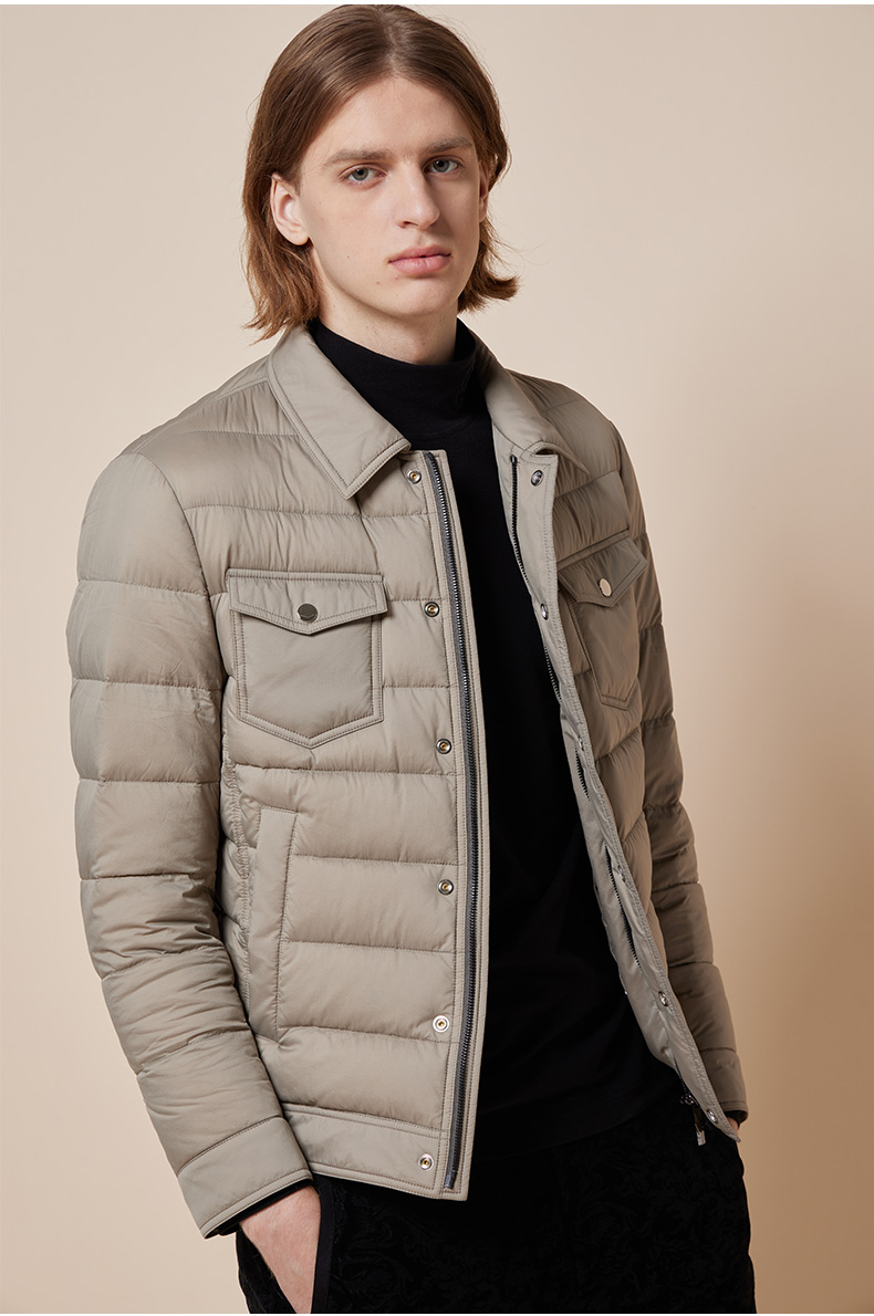 rare威雅男装男士卡其色翻领薄款羽绒服卡其色50