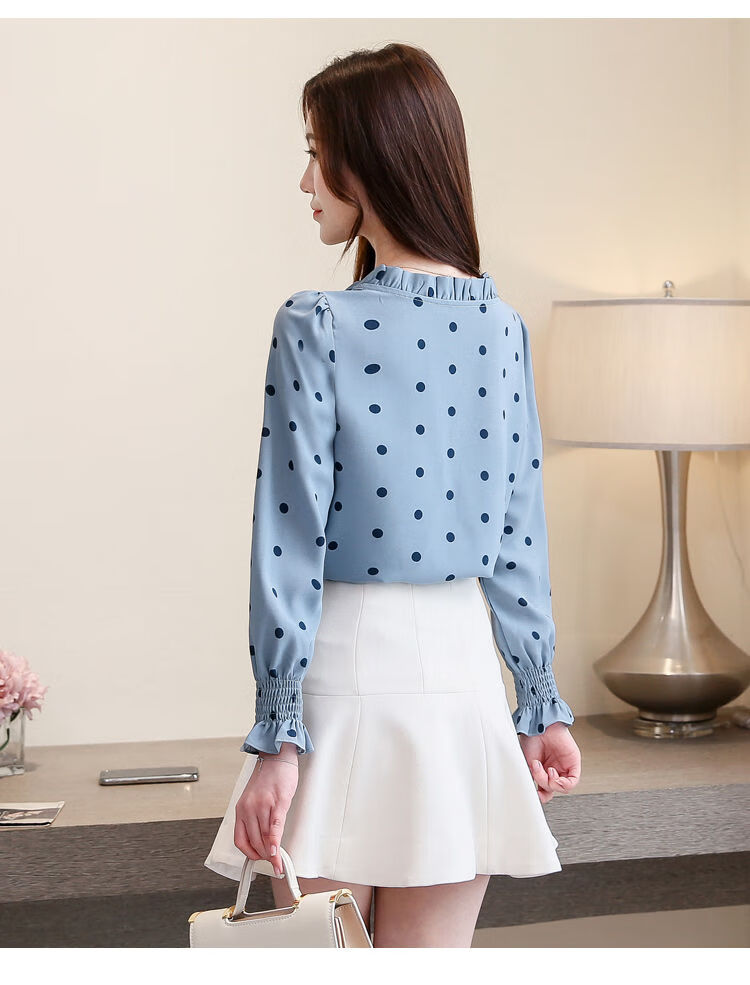 春夏季雪纺衫女士上衣长袖2019新款韩版甜美清新很仙洋气波点衬衫