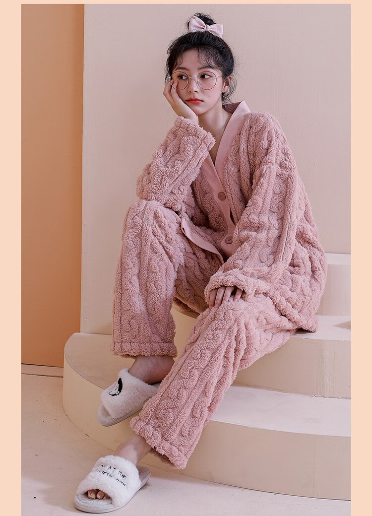 南极人珊瑚绒睡衣 睡衣女冬季珊瑚绒 加厚加绒 法兰绒冬天套装女款