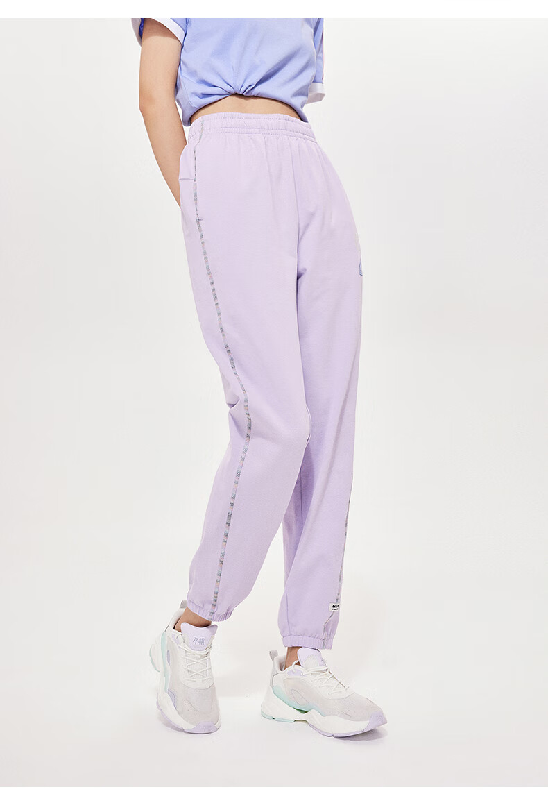 安踏运动裤女裤2022春季新款宽松收口束脚紫色卫裤白黑色休闲裤子官方