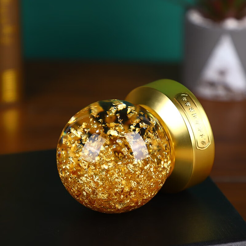 雨欣旋转金箔水晶球财源滚滚创意礼品开业礼品摆件精装礼盒 黑色