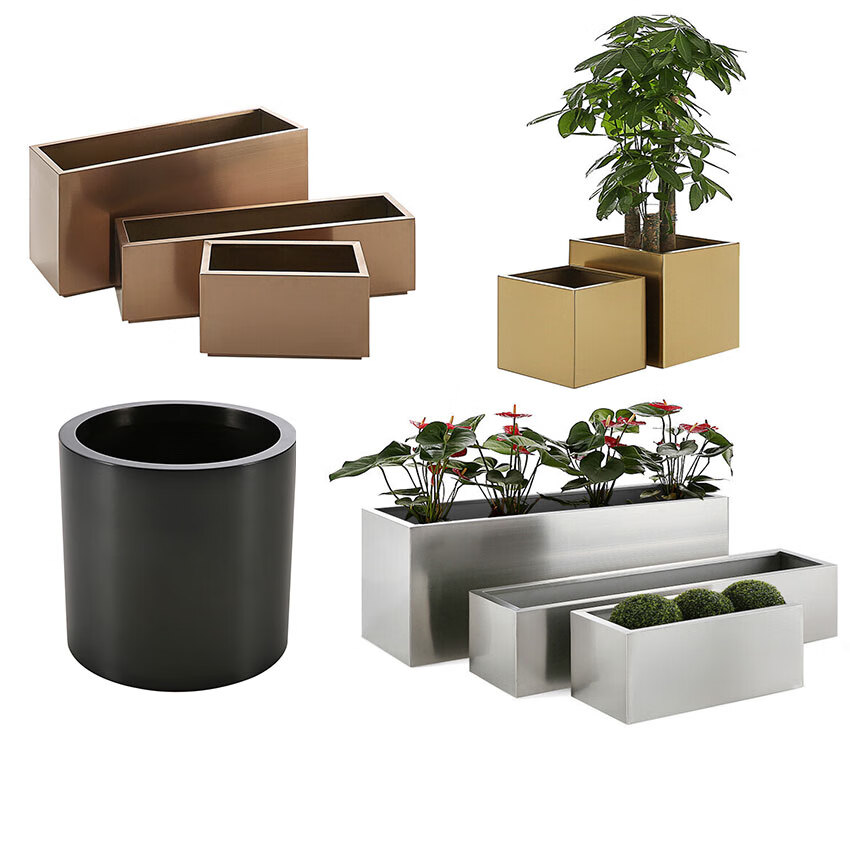 不锈钢花箱铁艺种植箱定制移动花盆园艺隔断花槽道路盆景室外花坛