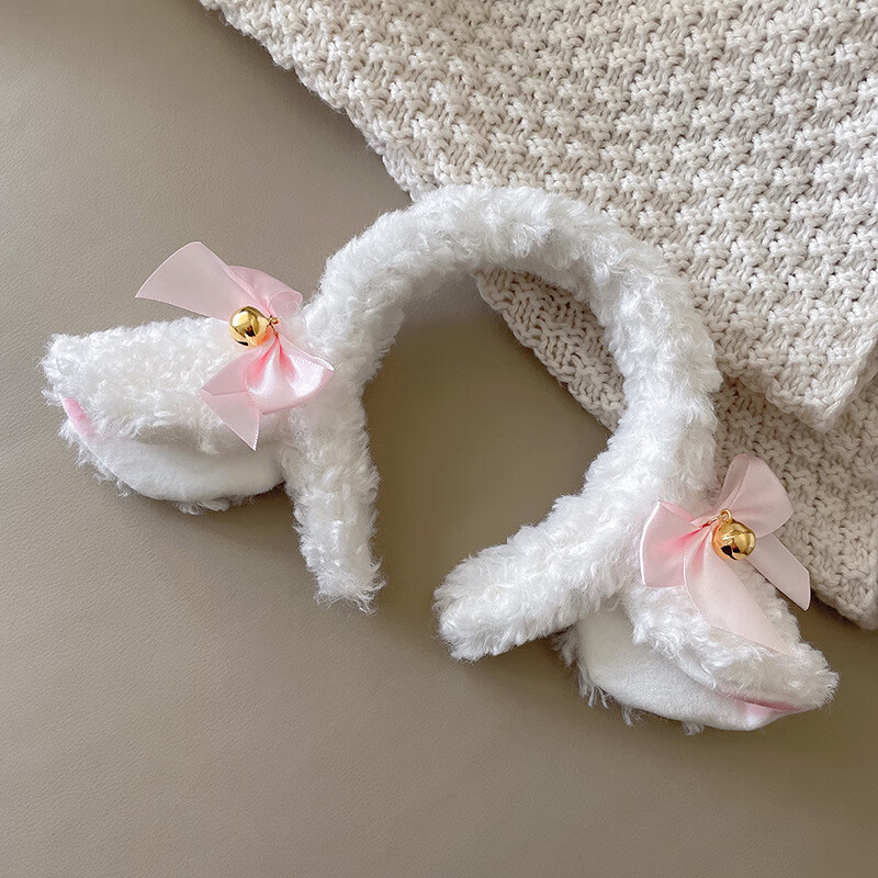 羊咩咩发箍毛绒小羊耳朵软萌可爱卡通发箍动物头饰 无铃铛—米白色