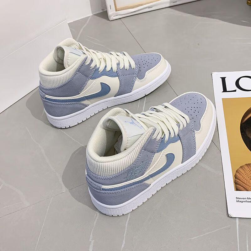 耐克aj1mid乔1中帮巴黎灰蓝黑紫韩版百搭男女学生休闲板鞋852542-105