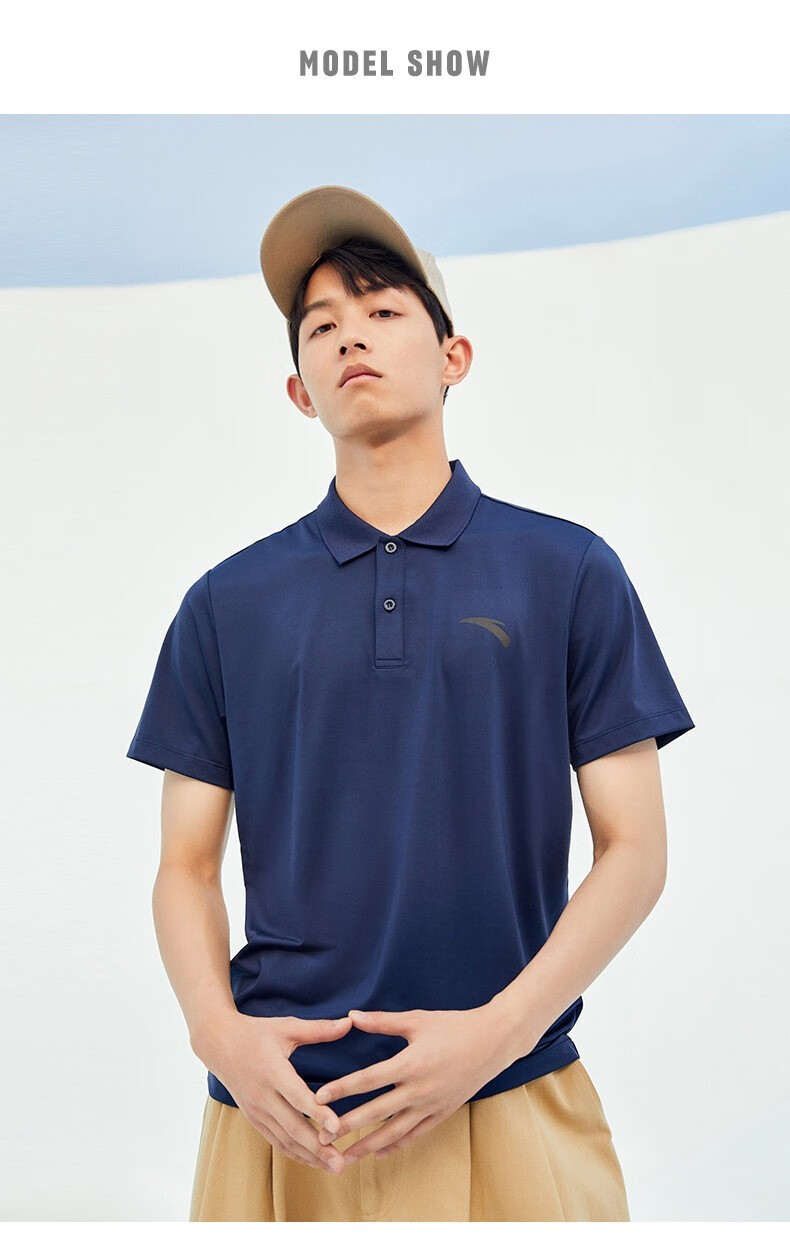 安踏短袖t恤男新款夏季薄款上衣跑步短装透气半袖polo衫男装基础黑