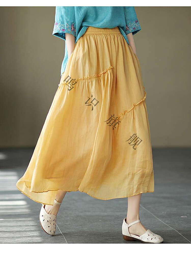 棉麻半身裙中裙小个子超仙女中长款夏季森系仙女白色度假a字亚麻裙子