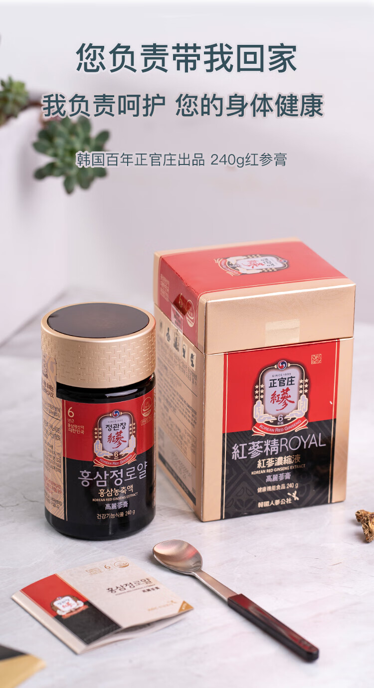 韩国牌六年根高丽参膏红参膏礼盒装240g缓jie pi劳送礼 240g【图片