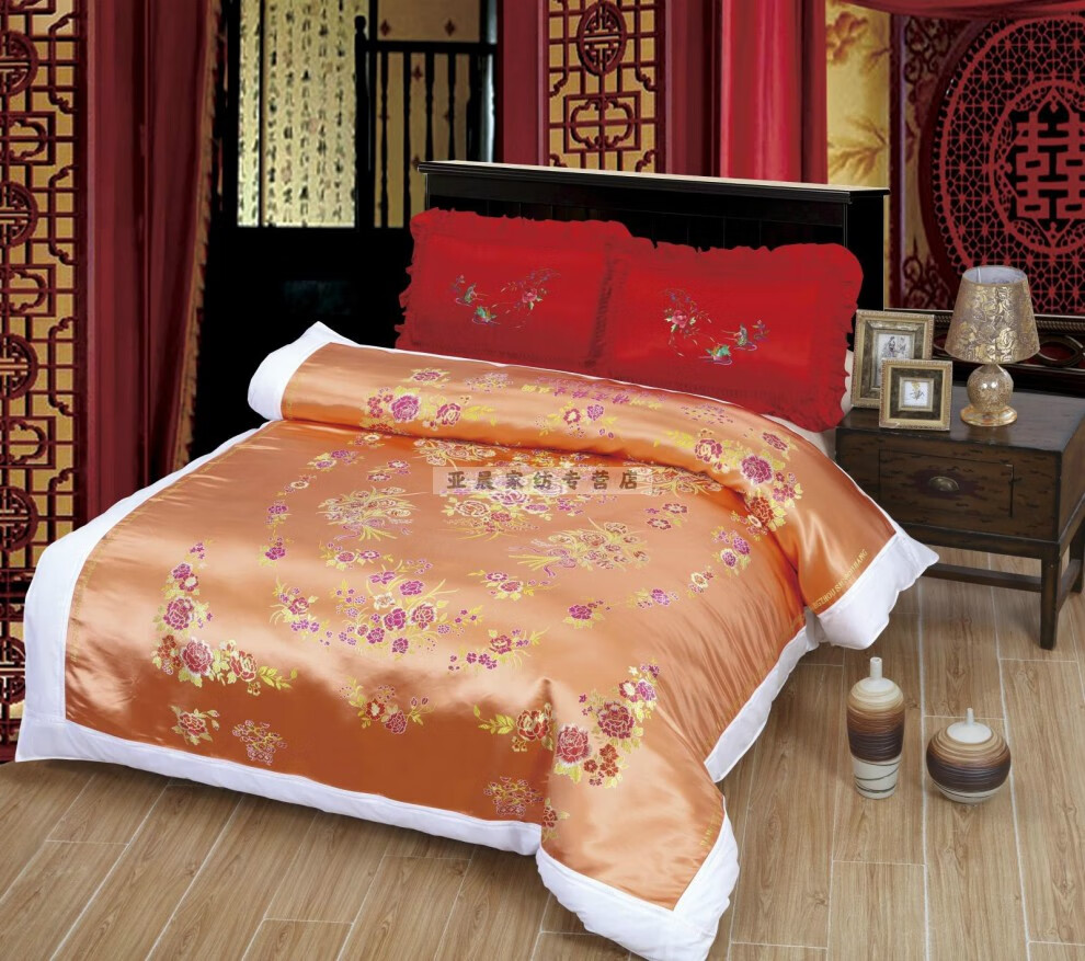 卓尔曼 婚庆杭州丝绸被面软缎 绸缎缎子被面结婚七彩织锦缎被面 风景