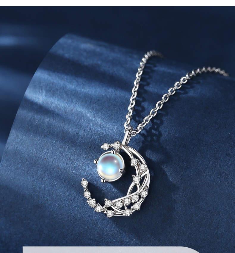 coco cherry s925银月光石项链女士月亮吊坠锁骨链银首饰七夕情人节