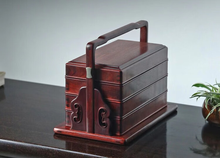 刻木东方紫檀木提梁盒提盒家居红木果盒客厅实木干果盒零食糖果茶叶