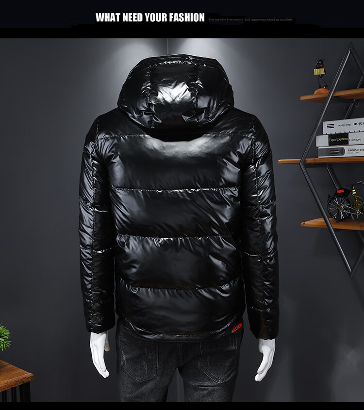 酷奇酷琦双g家2022高端冬季白鸭绒黑色连帽亮面时尚羽绒服欧货休闲