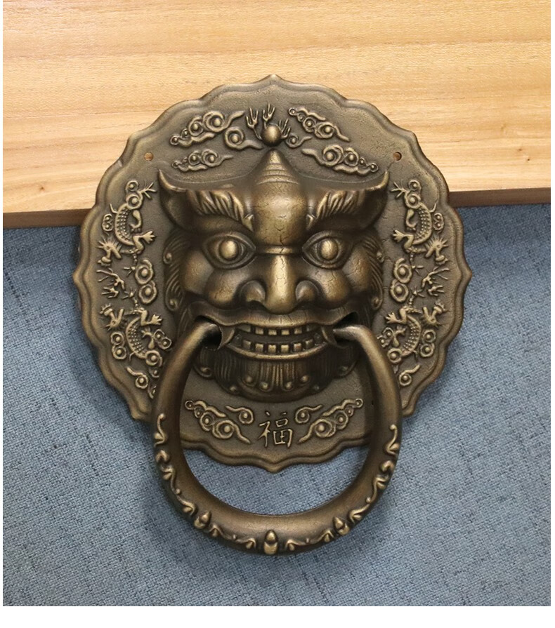 昊天斋仿古大门虎头门环家用五金纯黄铜兽头拉手复古寺庙别墅四合院门