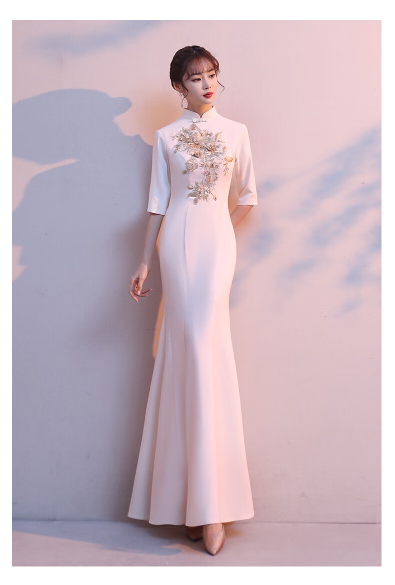 礼仪小姐礼服旗袍礼仪小姐迎宾旗袍晚礼服女气质主持人走秀年会鱼尾