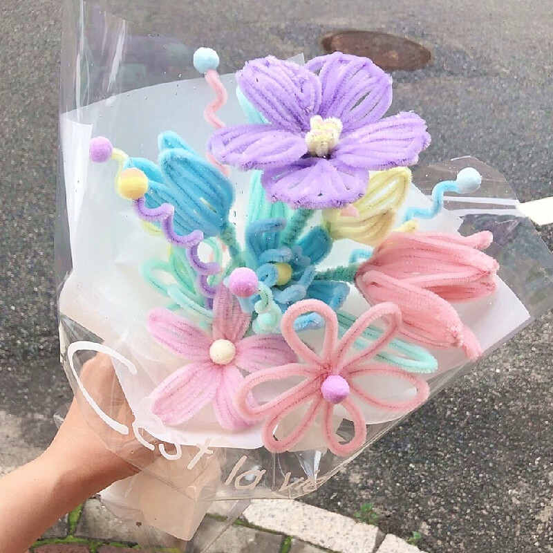 加密马卡龙扭扭棒花束手工diy向日葵毛根花创意扭扭花朵七夕礼物