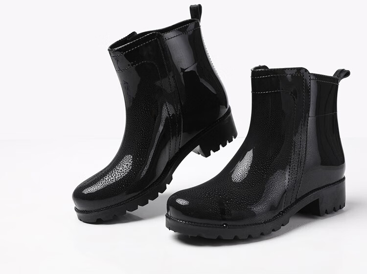 范诗简雨鞋女切尔西雨靴防水鞋女士时尚短款水鞋短水靴女式防滑 黑色