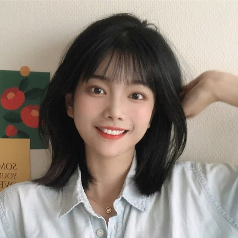 假发女长发自然全头套式圆脸齐肩锁骨发初恋少女黑色假发套自然黑发网