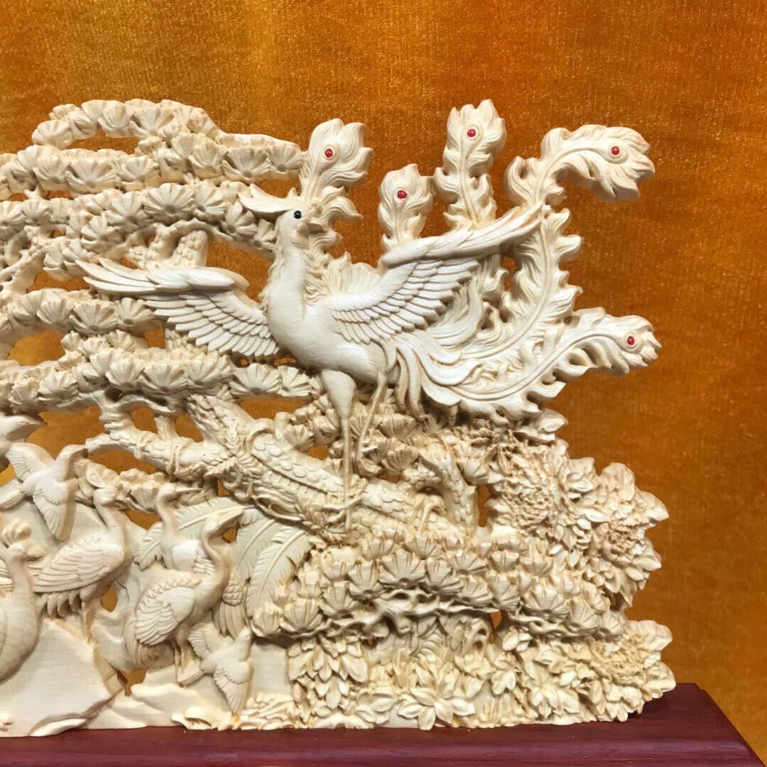 厂家直销崖柏双面镂空精雕百鸟朝凤实木根雕办公家居摆件送礼佳品招