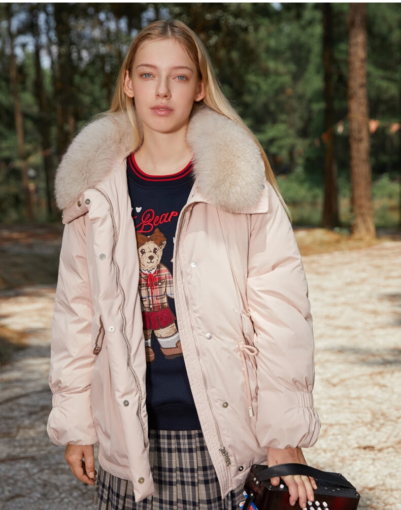 teenieweenie小熊带毛领羽绒服黑科技面料韩版显瘦女秋冬新款ttjd214v