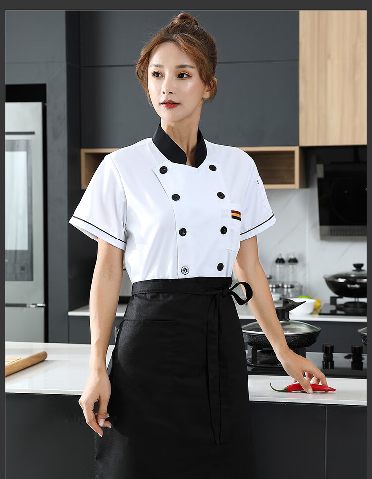 新款餐饮厨师服短袖男透气快餐饭店厨房衣服夏季面点烘