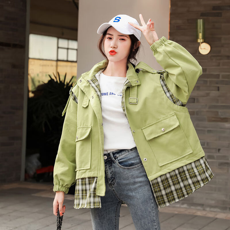 秋衣女青少女高中女生工装外套2020新款秋季初高中大学生韩版宽松bf