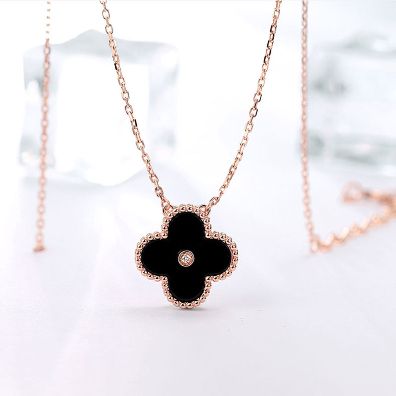 leffan乐梵 925纯银四叶草锁骨项链简约吊坠钻石项链情人节礼物 送