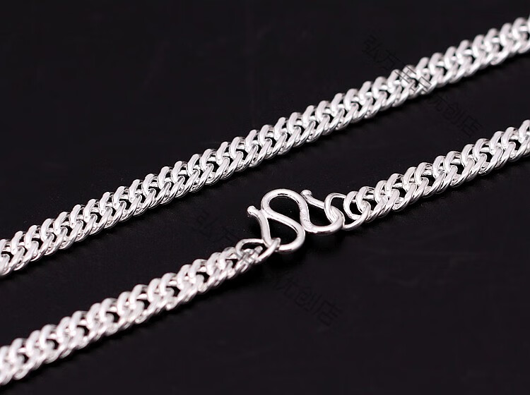 老鳯祥同款纯银990项链男女马鞭链双扣平链简约银饰纯手工纯银送男友