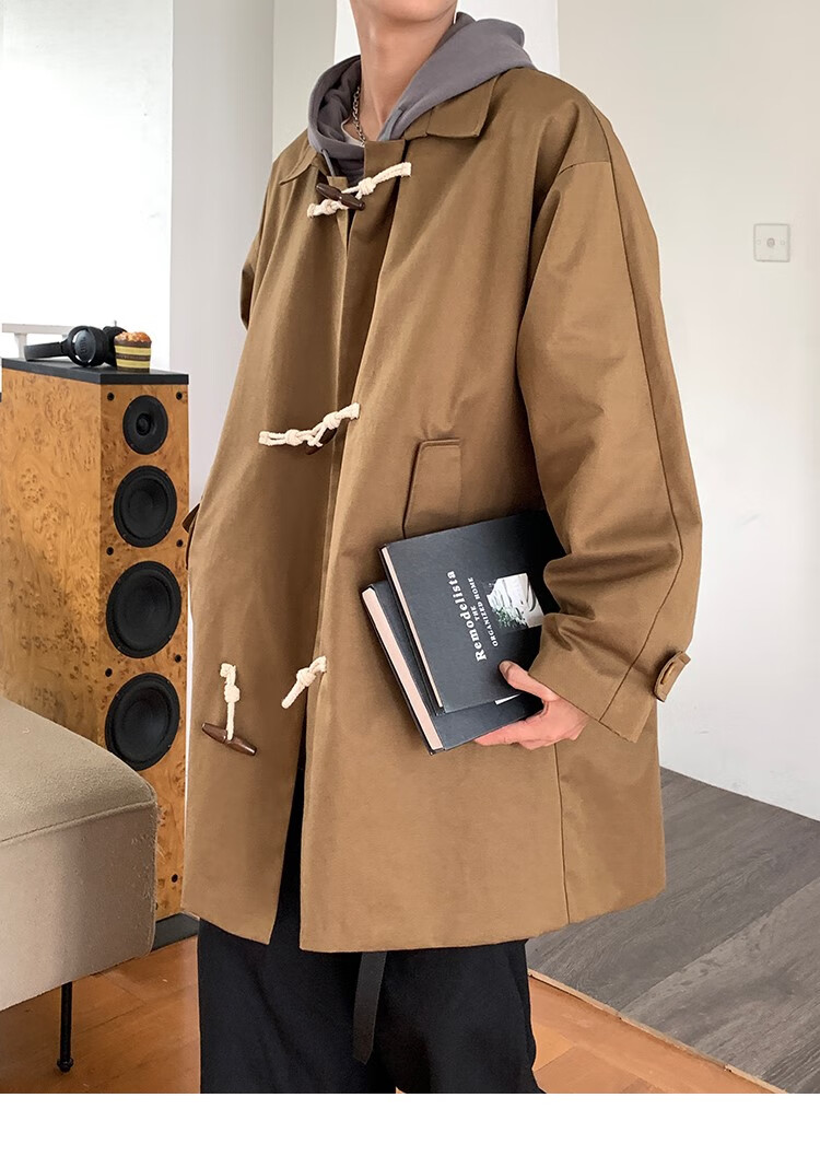 jayihome复古牛角扣巴尔马肯大衣棕色cityboy风衣外套男oversize秋装