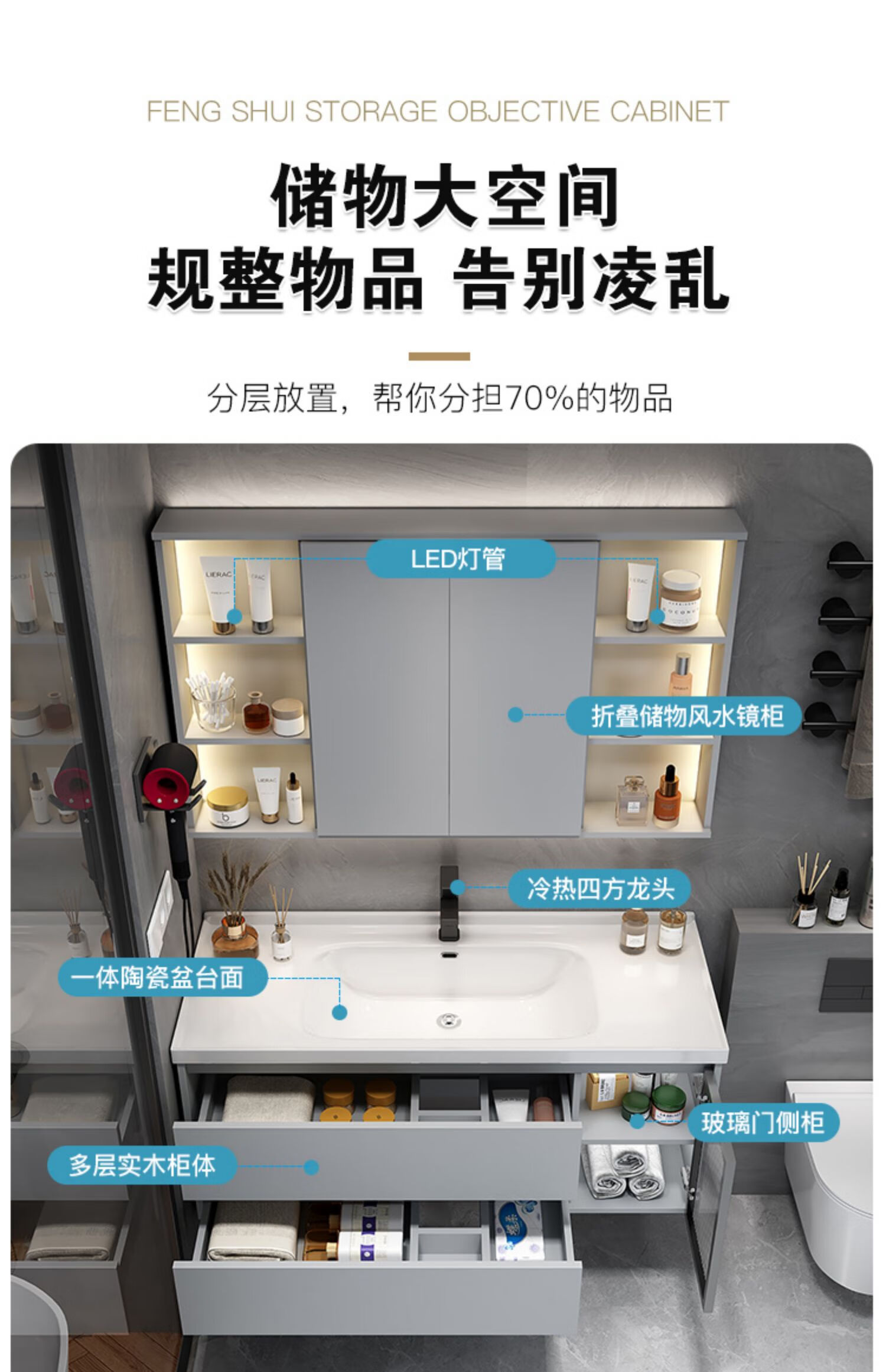 镜洗漱台面池卫生间陶瓷一体洗手盆120普通折叠风水镜柜款陶瓷一体盆