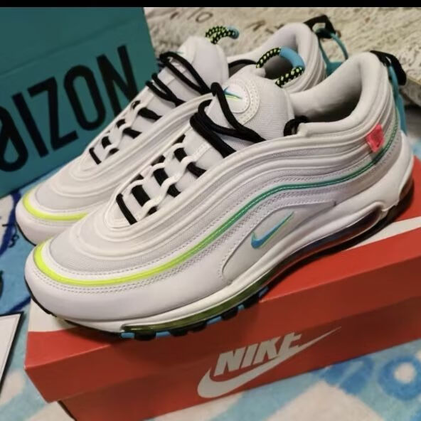 【自营官方旗舰】air max 97白子弹全掌气垫鞋3m反光白蓝男女鞋白绿