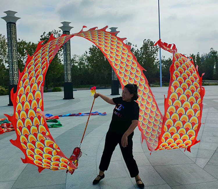 广场初学健身龙甩龙舞龙彩带甩彩龙彩条中老年彩色舞龙抖龙6米炫彩绸