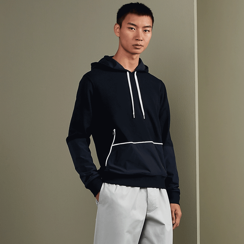 hermes爱马仕男士连帽运动衫套头卫衣h037530ha 54深红色代购 l【图片